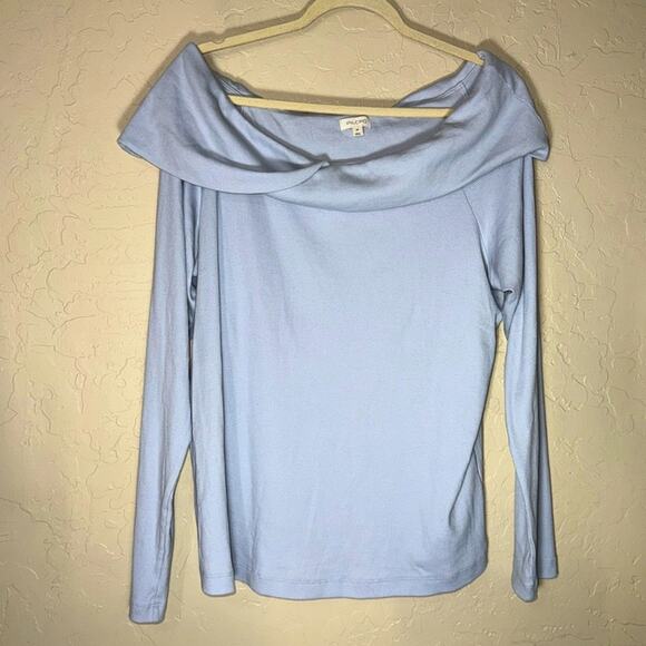 Pilcro by Anthropologie plus size blue ribbed boat k neck off the shoulder top - Picture 1 of 7